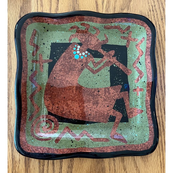 90s ROB SANDERS POTTERY Square Plate Abstract Native w/ Necklace 8" - Picture 2 of 6